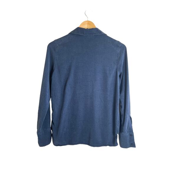 Maven West Women's Dark Blue Tencel Blend Soft Casual Button Down Blouse XS - Picture 2 of 9